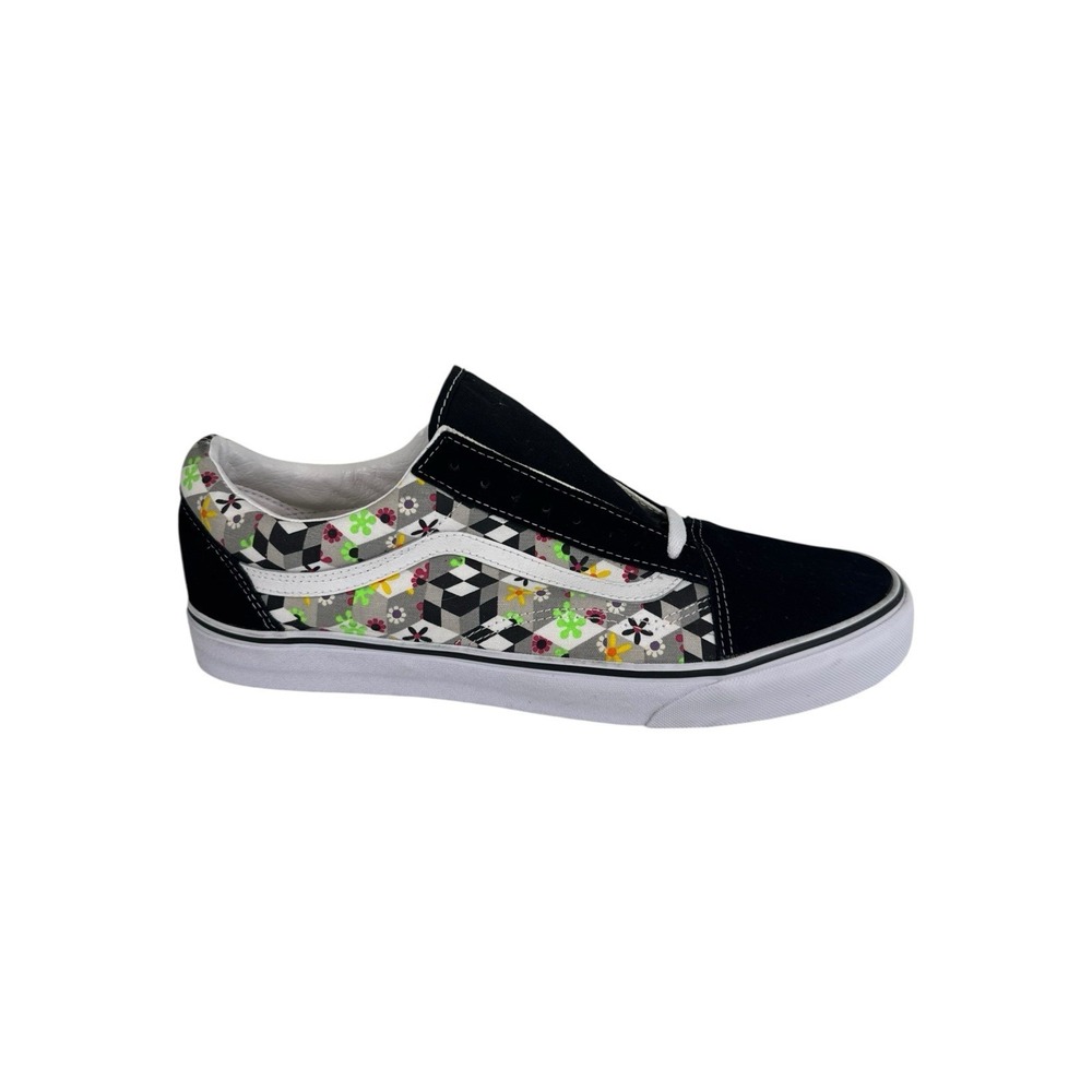 Vans Men's Old Skool Checker Cube Black True White Canvas Suede shoes Size 13